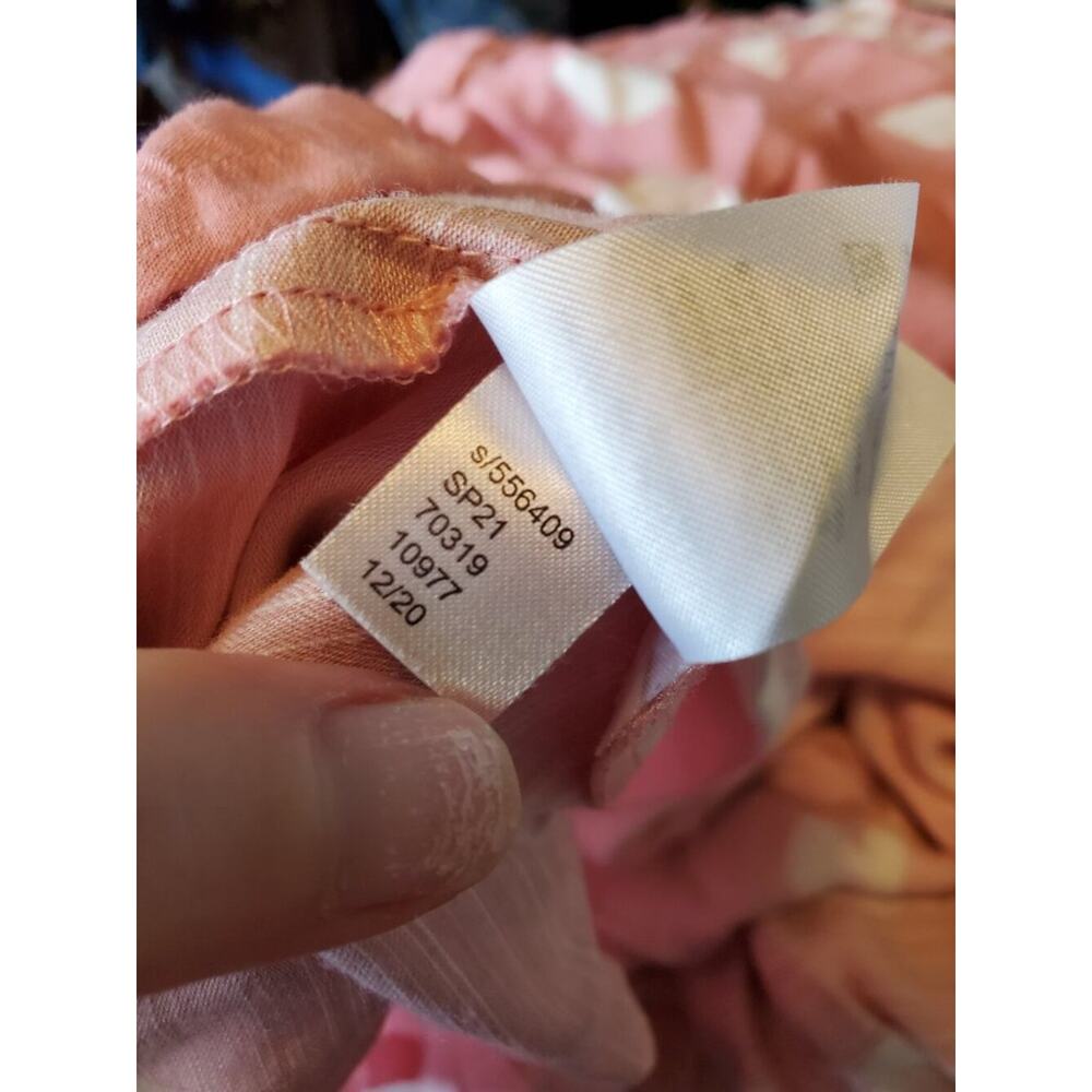 Loft Pink White Patterned Square Neck Babydoll Mini Dress Women's Size Large - Picture 3 of 9
